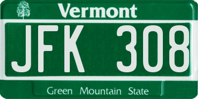 VT license plate JFK308