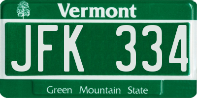 VT license plate JFK334