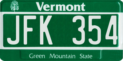 VT license plate JFK354