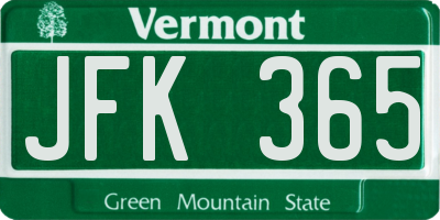 VT license plate JFK365