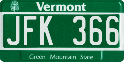 VT license plate JFK366