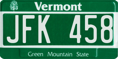 VT license plate JFK458