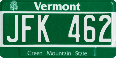 VT license plate JFK462