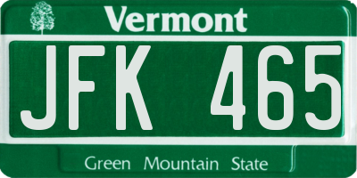 VT license plate JFK465