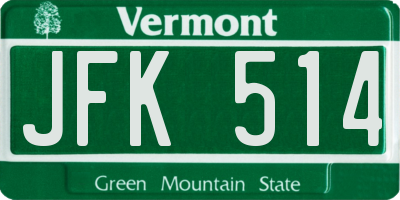 VT license plate JFK514