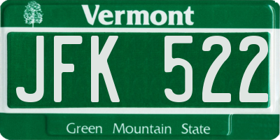 VT license plate JFK522