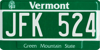 VT license plate JFK524