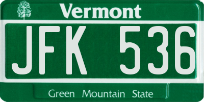 VT license plate JFK536