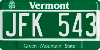 VT license plate JFK543