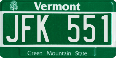 VT license plate JFK551