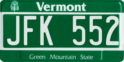 VT license plate JFK552