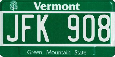 VT license plate JFK908