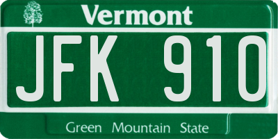 VT license plate JFK910