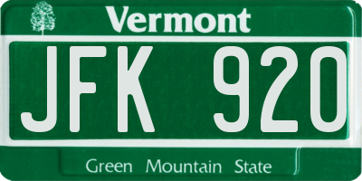 VT license plate JFK920