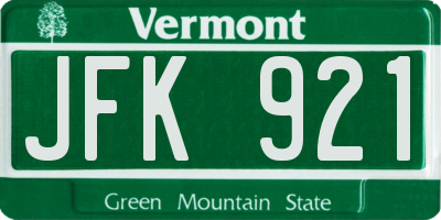 VT license plate JFK921