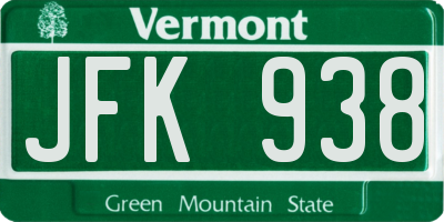 VT license plate JFK938