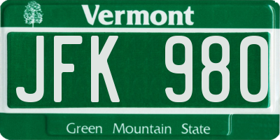 VT license plate JFK980
