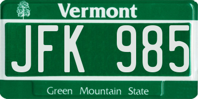 VT license plate JFK985