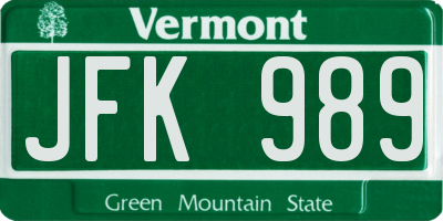 VT license plate JFK989