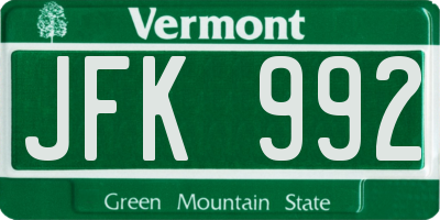 VT license plate JFK992