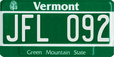 VT license plate JFL092