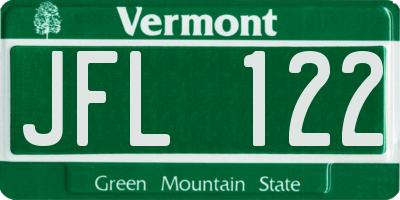 VT license plate JFL122