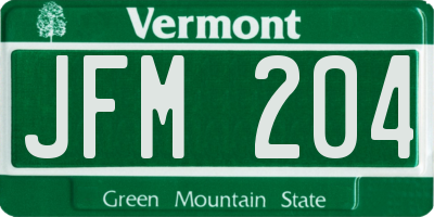 VT license plate JFM204