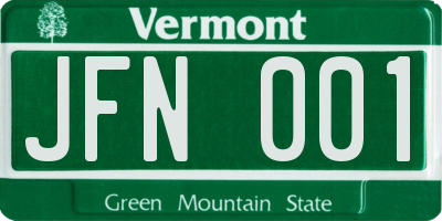 VT license plate JFN001