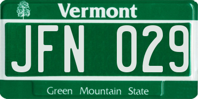 VT license plate JFN029