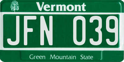 VT license plate JFN039
