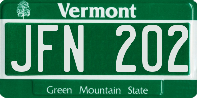 VT license plate JFN202