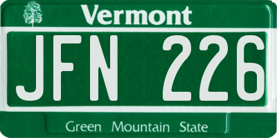 VT license plate JFN226