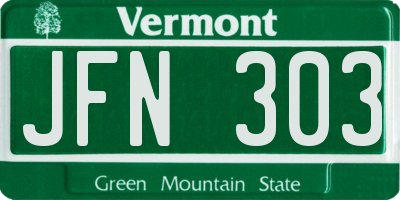 VT license plate JFN303