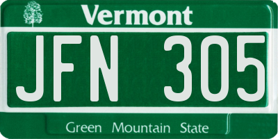 VT license plate JFN305