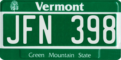 VT license plate JFN398
