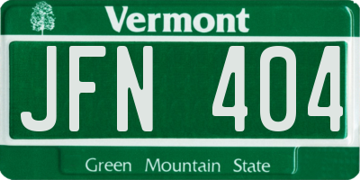 VT license plate JFN404