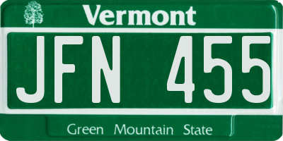 VT license plate JFN455