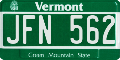 VT license plate JFN562