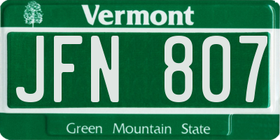VT license plate JFN807