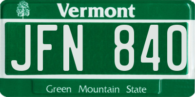 VT license plate JFN840
