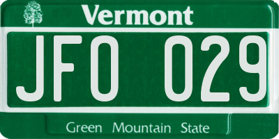 VT license plate JFO029