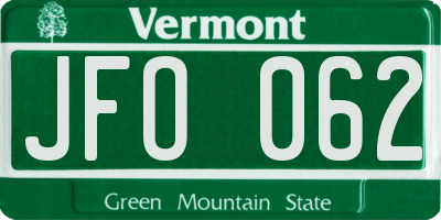 VT license plate JFO062
