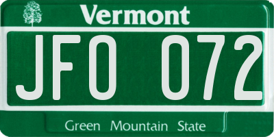 VT license plate JFO072