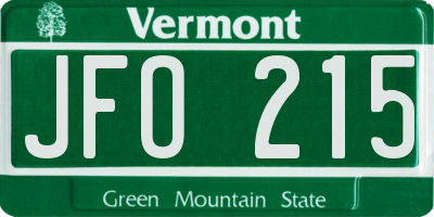 VT license plate JFO215