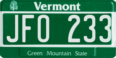 VT license plate JFO233