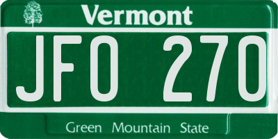 VT license plate JFO270
