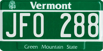 VT license plate JFO288