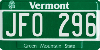VT license plate JFO296