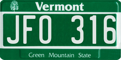 VT license plate JFO316