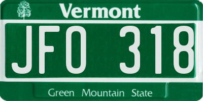 VT license plate JFO318